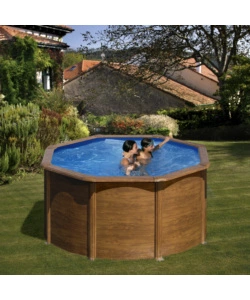 PISCINA FUORI TERRA ROTONDA GRE "PACIFIC" IN ACCIAIO EFFETTO LEGNO 240X240X120 - COD. KIT240W