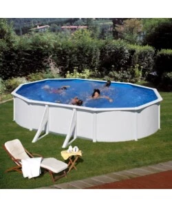 PISCINA FUORI TERRA OVALE GRE "FIDJI" IN ACCIAIO BIANCO 610X375X120 - COD. KIT610ECO