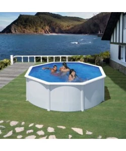 PISCINA FUORI TERRA ROTONDA GRE "FIDJI" IN ACCIAIO BIANCO 350X350X120 - COD. KIT350ECO