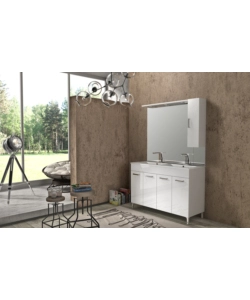 MOBILE BAGNO "EVA" CON DOPPIA VASCA BIANCO LUCIDO, 120X46X81 CM