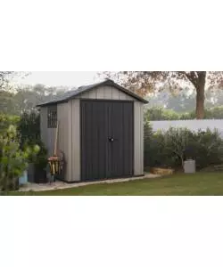 CASETTA DA GIARDINO KETER "OAKLAND 757" IN DUOTECH COLORE GRIGIO CON PORTA BATTENTE DOPPIA 229X223,5X242 CM