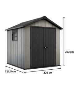 CASETTA DA GIARDINO KETER "OAKLAND 757" IN DUOTECH COLORE GRIGIO CON PORTA BATTENTE DOPPIA 229X223,5X242 CM