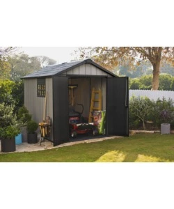 CASETTA DA GIARDINO KETER "OAKLAND 759" IN DUOTECH COLORE GRIGIO CON PORTA BATTENTE DOPPIA 229X287X242 CM