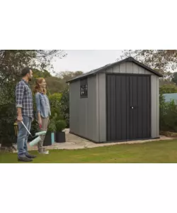 CASETTA DA GIARDINO KETER "OAKLAND 759" IN DUOTECH COLORE GRIGIO CON PORTA BATTENTE DOPPIA 229X287X242 CM