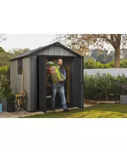CASETTA DA GIARDINO KETER "OAKLAND 759" IN DUOTECH COLORE GRIGIO CON PORTA BATTENTE DOPPIA 229X287X242 CM