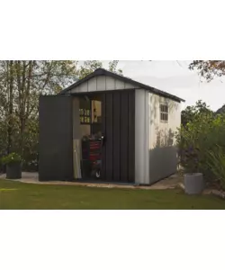 CASETTA DA GIARDINO KETER "OAKLAND 7511" IN DUOTECH COLORE GRIGIO CON PORTA BATTENTE DOPPIA 230X350X242 CM