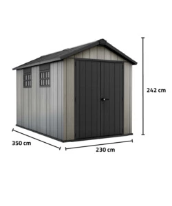 CASETTA DA GIARDINO KETER "OAKLAND 7511" IN DUOTECH COLORE GRIGIO CON PORTA BATTENTE DOPPIA 230X350X242 CM