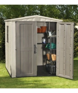 CASETTA DA GIARDINO KETER "FACTOR 6x6" IN RESINA COLORE BEIGE CON PORTA BATTENTE DOPPIA 178X195,5X208 CM