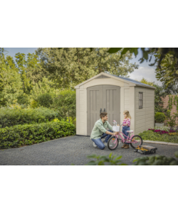 CASETTA DA GIARDINO KETER "FACTOR 8x8" IN RESINA COLORE BEIGE CON PORTA BATTENTE DOPPIA 256,5X255X243 CM