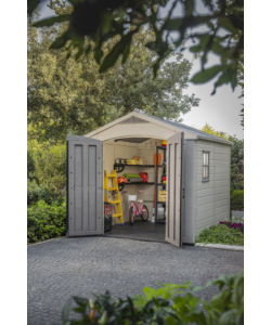 CASETTA DA GIARDINO KETER "FACTOR 8x8" IN RESINA COLORE BEIGE CON PORTA BATTENTE DOPPIA 256,5X255X243 CM