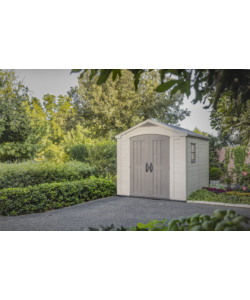 CASETTA DA GIARDINO KETER "FACTOR 8x8" IN RESINA COLORE BEIGE CON PORTA BATTENTE DOPPIA 256,5X255X243 CM