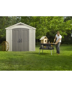 CASETTA DA GIARDINO KETER "FACTOR 8x8" IN RESINA COLORE BEIGE CON PORTA BATTENTE DOPPIA 256,5X255X243 CM