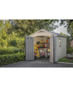 CASETTA DA GIARDINO KETER "FACTOR 8x8" IN RESINA COLORE BEIGE CON PORTA BATTENTE DOPPIA 256,5X255X243 CM
