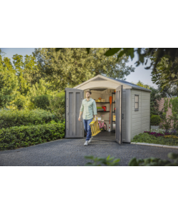 CASETTA DA GIARDINO KETER "FACTOR 8x8" IN RESINA COLORE BEIGE CON PORTA BATTENTE DOPPIA 256,5X255X243 CM