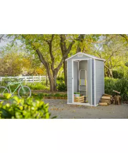 CASETTA DA GIARDINO KETER "MANOR 4x3" IN RESINA COLORE GRIGIO CON PORTA BATTENTE SINGOLA 129X103X196 CM