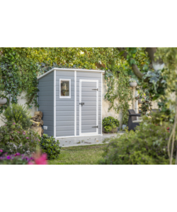 CASETTA DA GIARDINO KETER "MANOR PENT 6x4" IN RESINA COLORE GRIGIO CON PORTA BATTENTE SINGOLA 183,5X111X200,5 CM