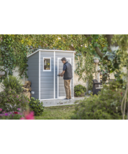 CASETTA DA GIARDINO KETER "MANOR PENT 6x4" IN RESINA COLORE GRIGIO CON PORTA BATTENTE SINGOLA 183,5X111X200,5 CM