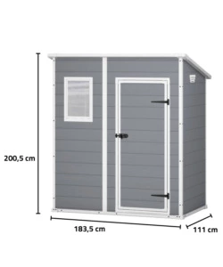 CASETTA DA GIARDINO KETER "MANOR PENT 6x4" IN RESINA COLORE GRIGIO CON PORTA BATTENTE SINGOLA 183,5X111X200,5 CM