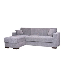 DIVANO LETTO "MERLIN" IN TESSUTO GRIGIO CON CASSETTONE E PENISOLA REVERSIBILE, 225X150X81 CM