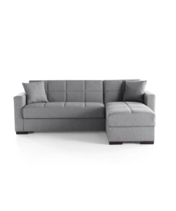 DIVANO LETTO "MERLIN" IN TESSUTO GRIGIO CON CASSETTONE E PENISOLA REVERSIBILE 225X150X81 CM