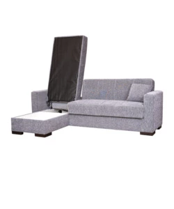 DIVANO LETTO "MERLIN" IN TESSUTO GRIGIO CON CASSETTONE E PENISOLA REVERSIBILE, 225X150X81 CM