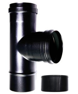 RACCORDO A TEE 90° FM-F IN ACCIAIO SMALTATO VERNICIATO NERO PER SCARICO FUMI, DIAMETRO 80 MM