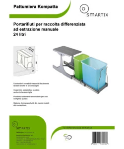 PATTUMIERA ESTRAIBILE CON COPERCHIO PER RACCOLTA DIFFERENZIATA, 24 LITRI