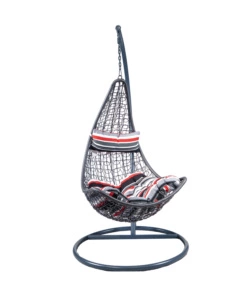 POLTRONA DA ESTERNO SOSPESA EUROGARDEN IN PE RATTAN CON STRUTTURA IN METALLO GRIGIO E CUSCINO A RIGHE, 120X195 CM
