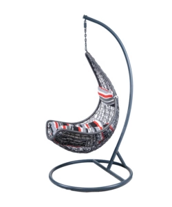 POLTRONA DA ESTERNO SOSPESA EUROGARDEN IN PE RATTAN CON STRUTTURA IN METALLO GRIGIO E CUSCINO A RIGHE, 120X195 CM