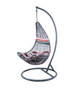 POLTRONA DA ESTERNO SOSPESA EUROGARDEN IN PE RATTAN CON STRUTTURA IN METALLO GRIGIO E CUSCINO A RIGHE, 120X195 CM