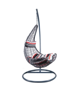 POLTRONA DA ESTERNO SOSPESA EUROGARDEN IN PE RATTAN CON STRUTTURA IN METALLO GRIGIO E CUSCINO A RIGHE, 120X195 CM