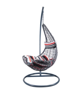 POLTRONA DA ESTERNO SOSPESA EUROGARDEN IN PE RATTAN CON STRUTTURA IN METALLO GRIGIO E CUSCINO A RIGHE, 120X195 CM
