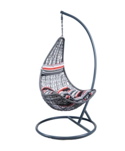 POLTRONA DA ESTERNO SOSPESA EUROGARDEN IN PE RATTAN CON STRUTTURA IN METALLO GRIGIO E CUSCINO A RIGHE, 120X195 CM