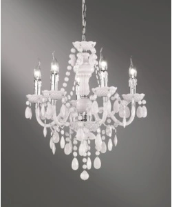 LAMPADARIO CLASSICO "LUSTER" 5 LUCI ACRILICO BIANCO CM 52