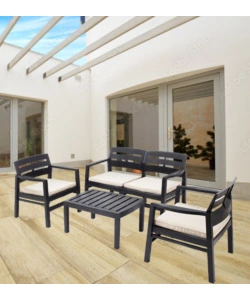 SET DA GIARDINO "JAVA" IN POLIPROPILENE CON CUSCINI ANTRACITE 4 SEDUTE E TAVOLINO