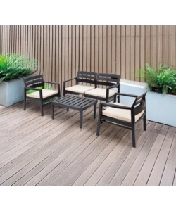 SET DA GIARDINO "JAVA" IN POLIPROPILENE CON CUSCINI ANTRACITE 4 SEDUTE E TAVOLINO