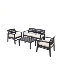 SET DA GIARDINO "JAVA" IN POLIPROPILENE CON CUSCINI ANTRACITE 4 SEDUTE E TAVOLINO