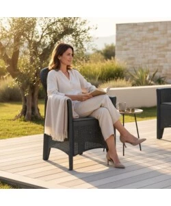 POLTRONA DA ESTERNO "FOLIA" IN POLIPROPILENE CON CUSCINO ANTRACITE 59X57X85,5 CM