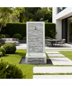 FONTANA DA GIARDINO A MURO "ADIGE" ANTICATO COLORE GRIGIO,  40X40X92 CM - KAM