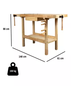 BANCO DA LAVORO EASY SYSTEM IN LEGNO DI QUERCIA 148X61x86CM