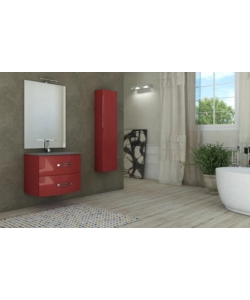 MOBILE BAGNO SOSPESO "BEST" ROSSO 2 CASSETTI E LAVABO IN VETRO, 69X52X55 CM