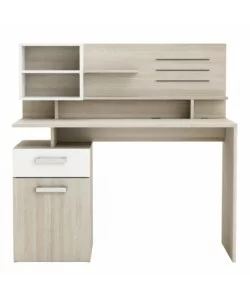 SCRIVANIA CON SOPRALZO BIANCO E QUERCIA, 121X58X119 CM