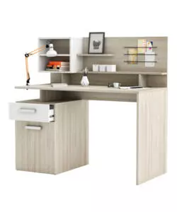 SCRIVANIA CON SOPRALZO BIANCO E QUERCIA, 121X58X119 CM