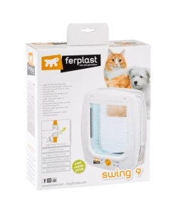 PORTINA PER GRANDI GATTI E PICCOLI CANI FERPLAST "SWING 9" CON CHIUSURA 4 VIE, PROTEZIONE ARIA, CHIUSURA AMMORTIZZATA IN PLASTICA BIANCO 26,2X10,2X31,2 CM