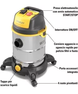ASPIRATORE SOLIDI LIQUIDI ELETTRICO STANLEY "SXVC30XTDE" 1600W 30LT 36,5 L/S