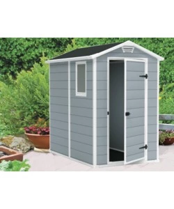 CASETTA DA GIARDINO KETER "MANOR 4x6" IN RESINA COLORE GRIGIO CON PORTA BATTENTE SINGOLA 130X192X198 CM