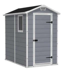 CASETTA DA GIARDINO KETER "MANOR 4x6" IN RESINA COLORE GRIGIO CON PORTA BATTENTE SINGOLA 130X192X198 CM