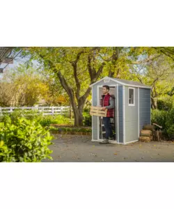 CASETTA DA GIARDINO KETER "MANOR 4x6" IN RESINA COLORE GRIGIO CON PORTA BATTENTE SINGOLA 130X192X198 CM