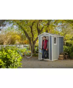 CASETTA DA GIARDINO KETER "MANOR 4x6" IN RESINA COLORE GRIGIO CON PORTA BATTENTE SINGOLA 130X192X198 CM
