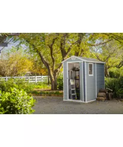 CASETTA DA GIARDINO KETER "MANOR 4x6" IN RESINA COLORE GRIGIO CON PORTA BATTENTE SINGOLA 130X192X198 CM